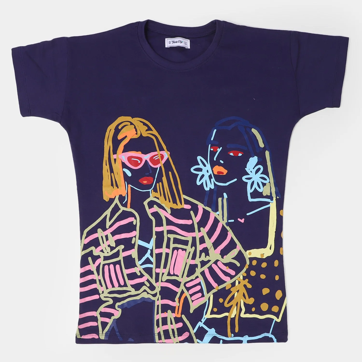 Teens Girls Cotton T-shirt Girls - Navy Blue