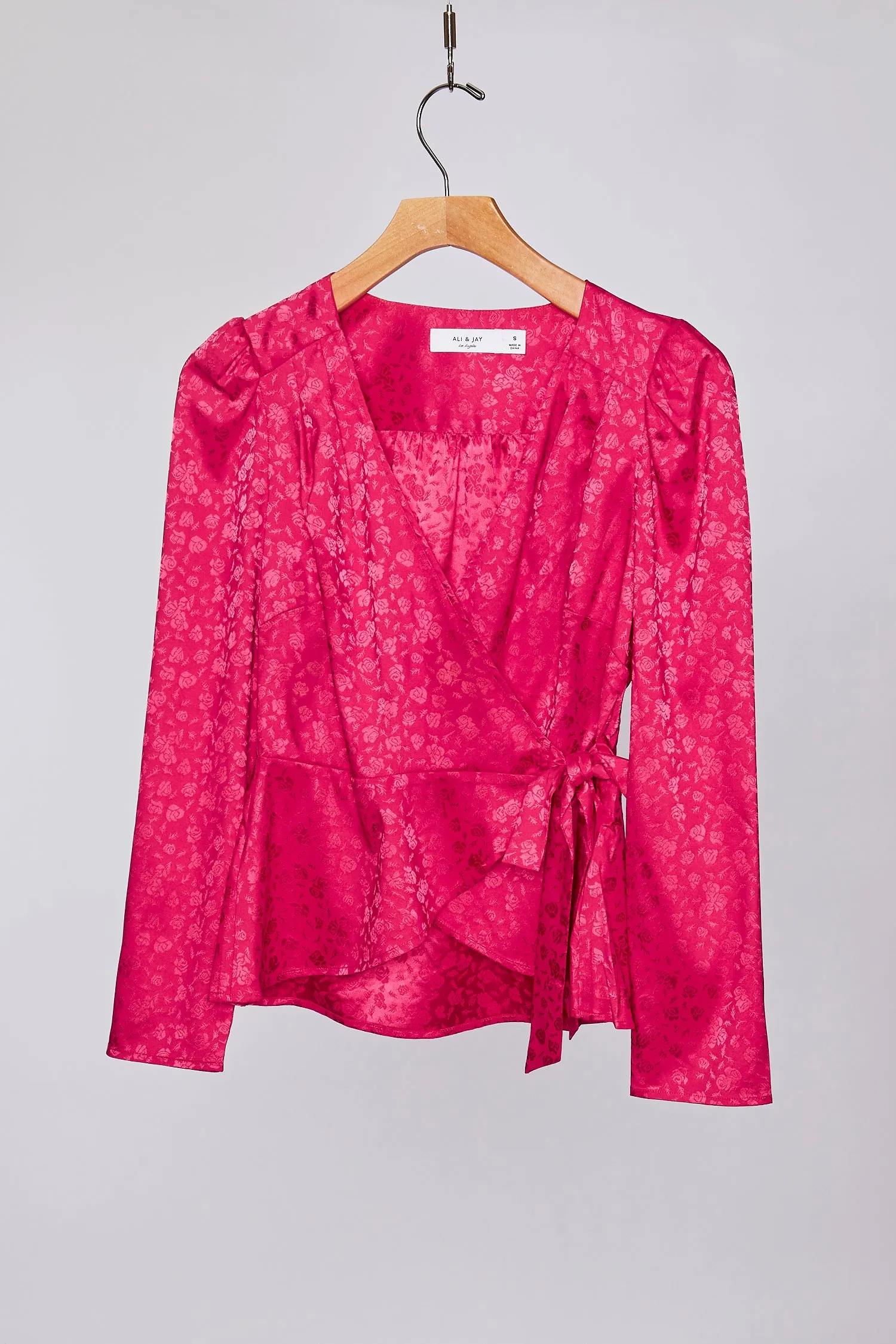 TESS JACQUARD LONG SLEEVE WRAP TOP ROSE