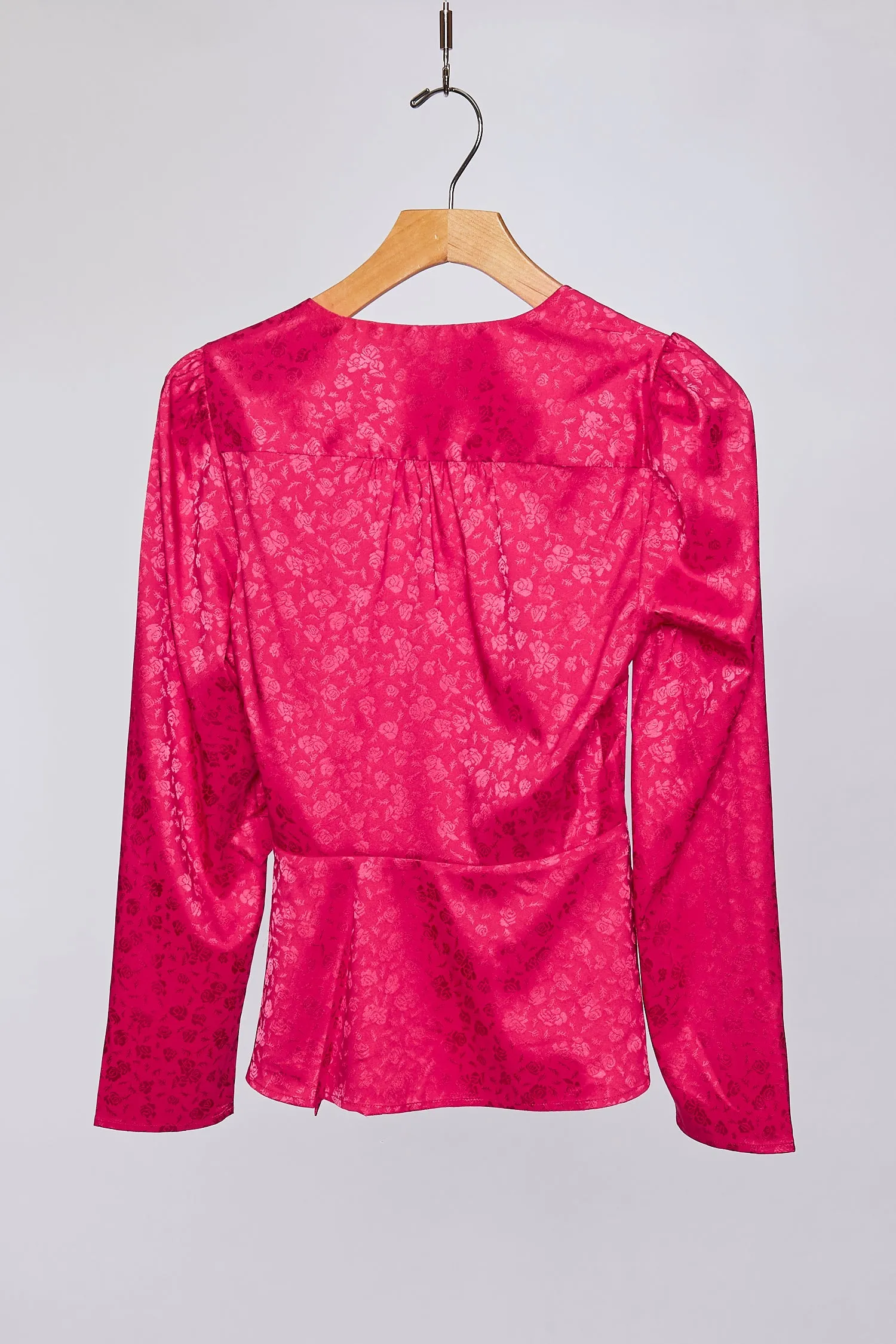 TESS JACQUARD LONG SLEEVE WRAP TOP ROSE