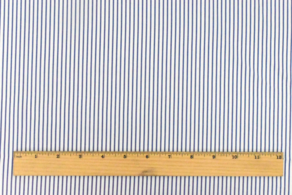 Ultramarine Blue-White Stripe Polyester Shirting Woven Fabric