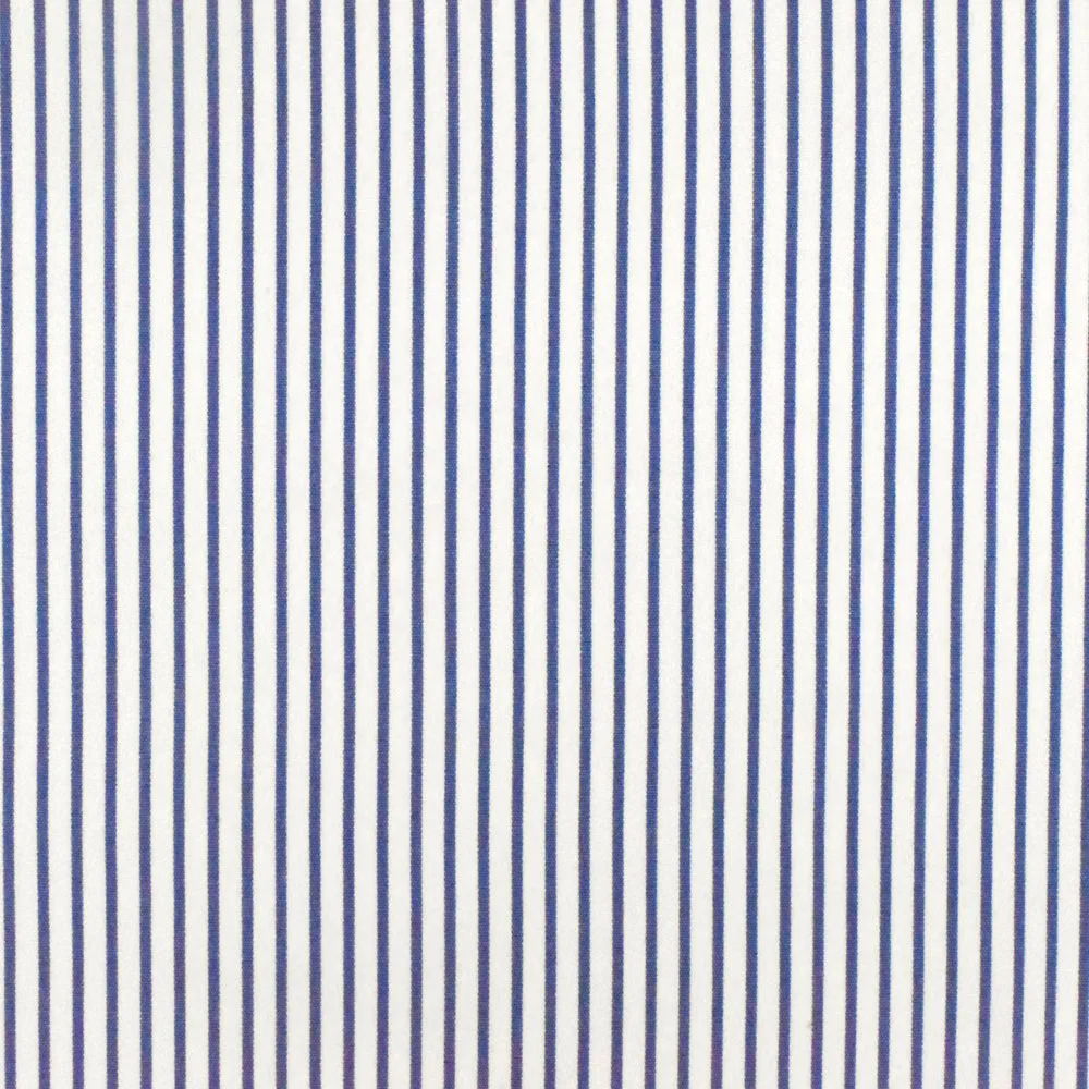 Ultramarine Blue-White Stripe Polyester Shirting Woven Fabric