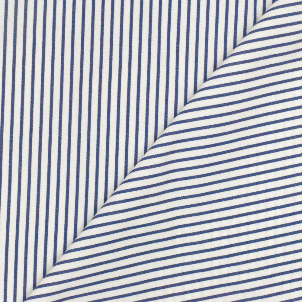 Ultramarine Blue-White Stripe Polyester Shirting Woven Fabric