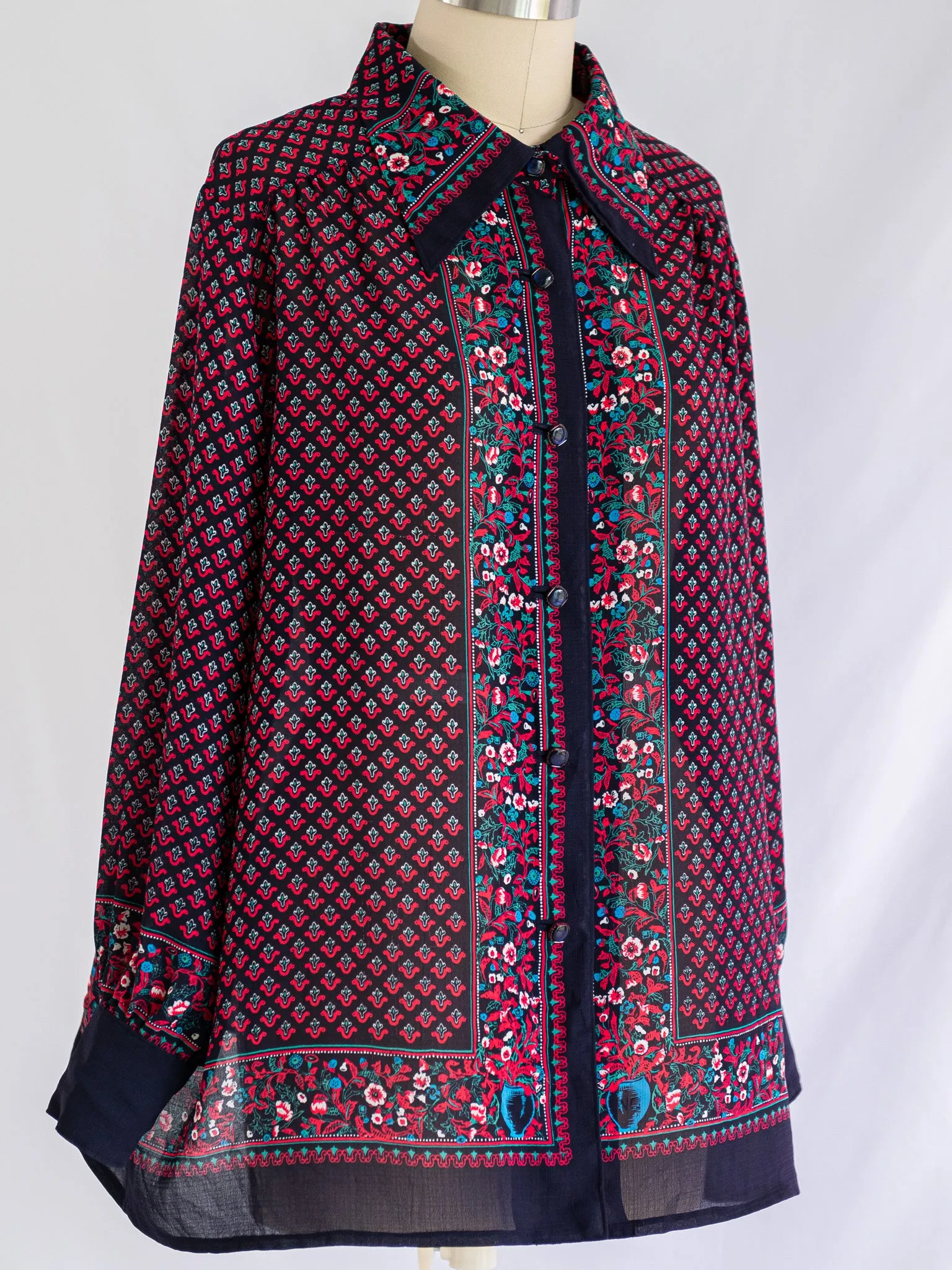 Vintage Chiffon Black Floral Print Full Sleeved Blouse