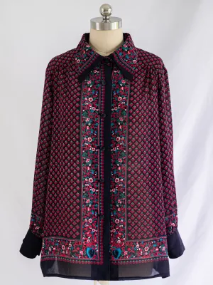 Vintage Chiffon Black Floral Print Full Sleeved Blouse