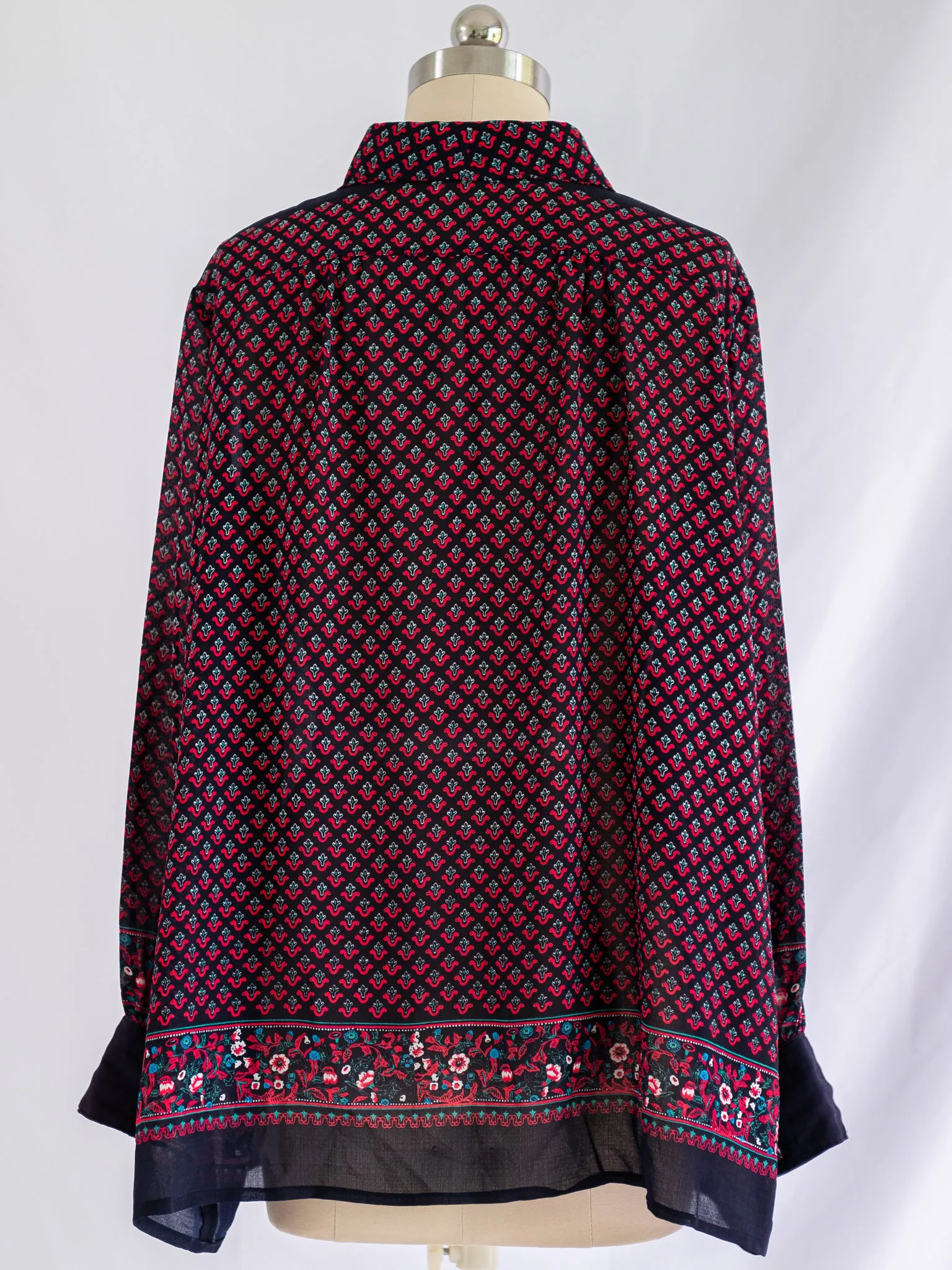 Vintage Chiffon Black Floral Print Full Sleeved Blouse