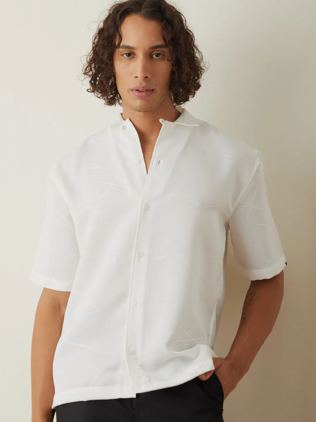 White Half Sleeve Plain Resort Shirt