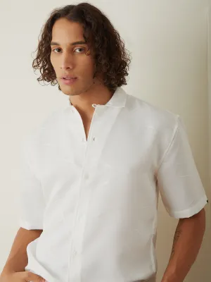 White Half Sleeve Plain Resort Shirt