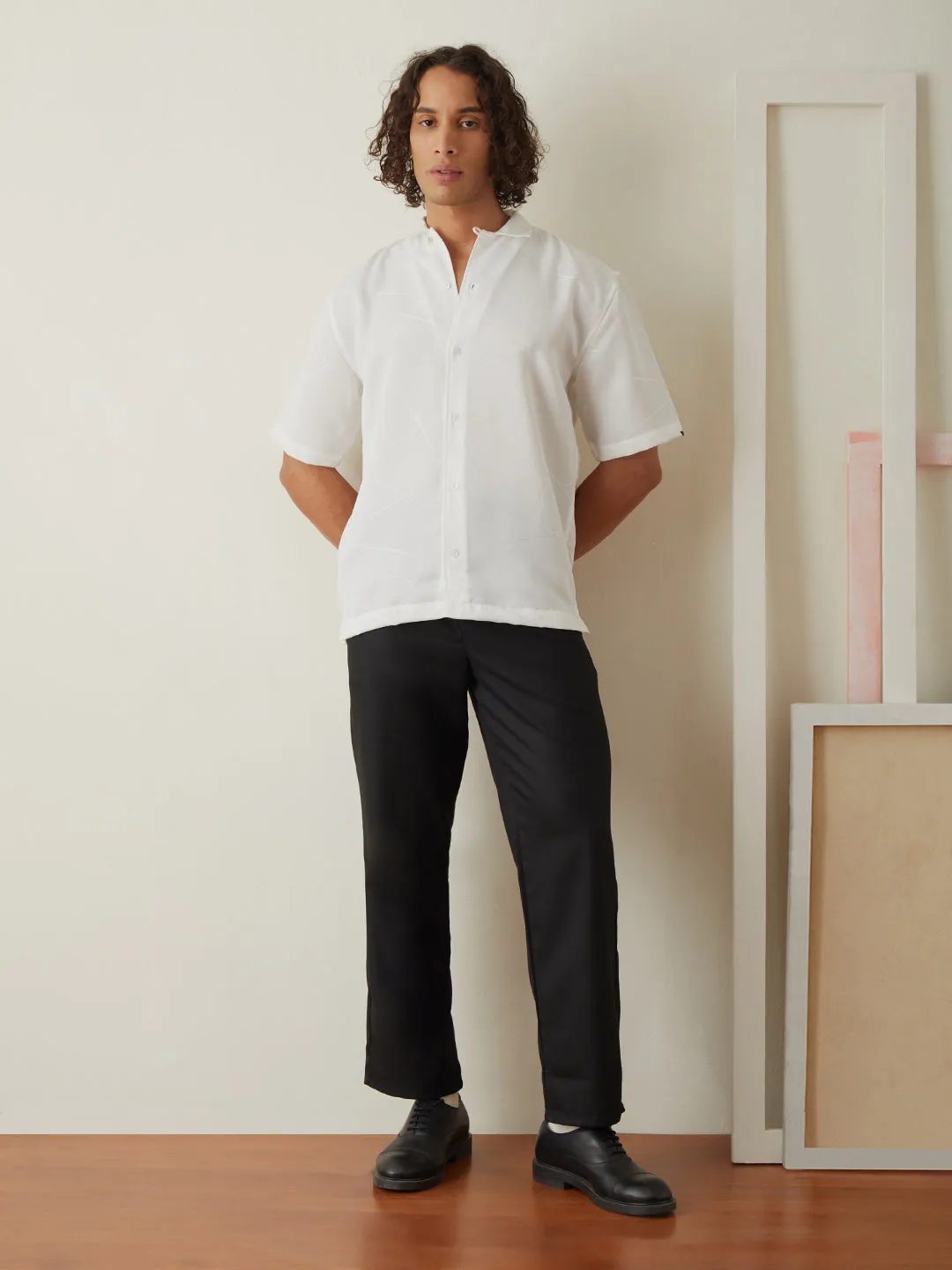 White Half Sleeve Plain Resort Shirt