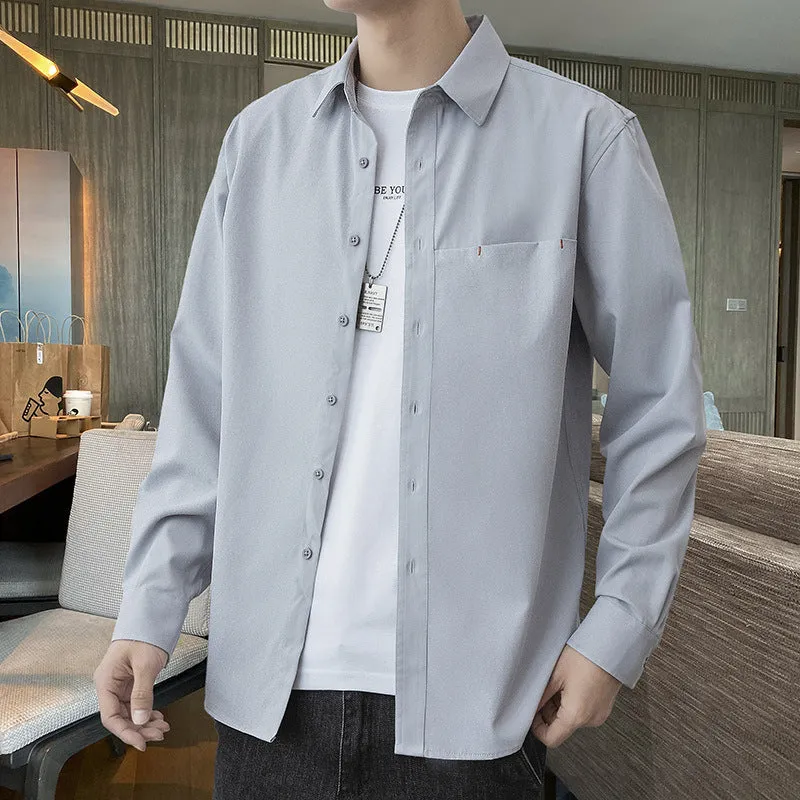 White Work Shirts Fall Men's Shirts Solid Color Loose Japanese Style Hong Kong Style Blouse Coat