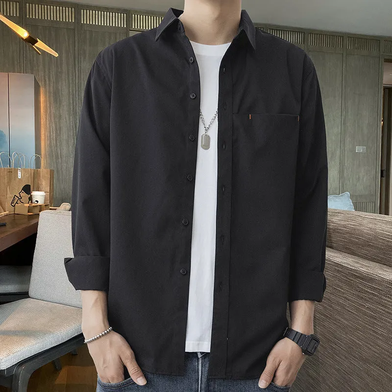 White Work Shirts Fall Men's Shirts Solid Color Loose Japanese Style Hong Kong Style Blouse Coat