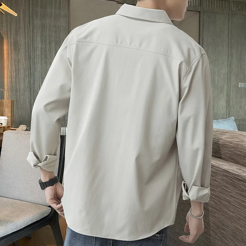 White Work Shirts Fall Men's Shirts Solid Color Loose Japanese Style Hong Kong Style Blouse Coat