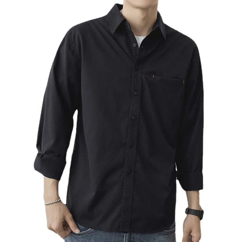 White Work Shirts Fall Men's Shirts Solid Color Loose Japanese Style Hong Kong Style Blouse Coat