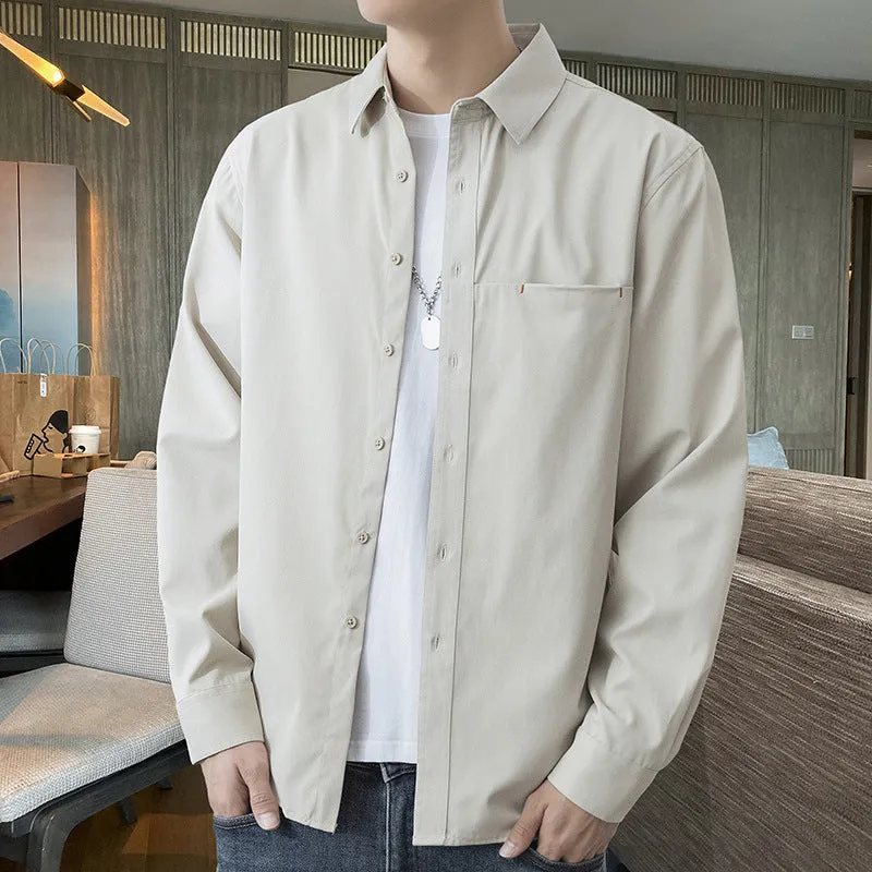 White Work Shirts Fall Men's Shirts Solid Color Loose Japanese Style Hong Kong Style Blouse Coat
