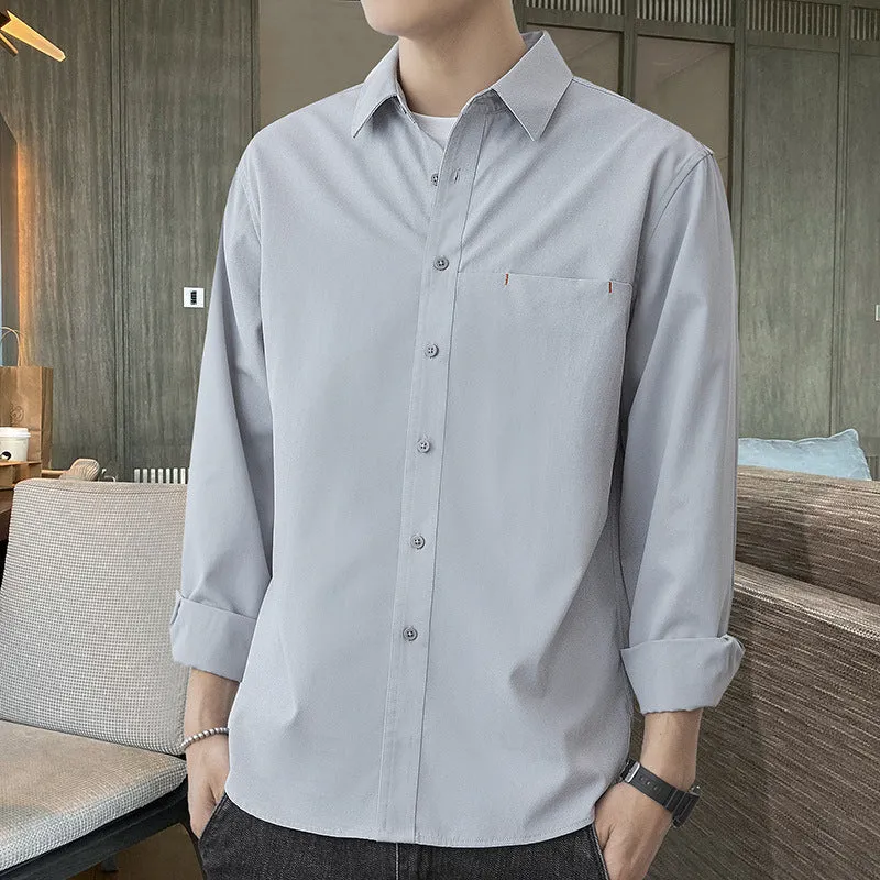 White Work Shirts Fall Men's Shirts Solid Color Loose Japanese Style Hong Kong Style Blouse Coat