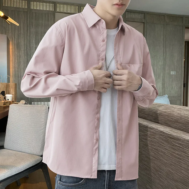 White Work Shirts Fall Men's Shirts Solid Color Loose Japanese Style Hong Kong Style Blouse Coat