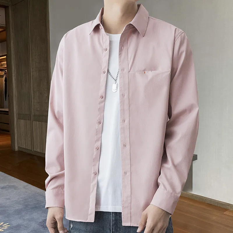 White Work Shirts Fall Men's Shirts Solid Color Loose Japanese Style Hong Kong Style Blouse Coat