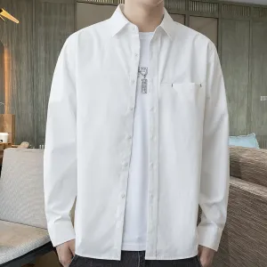 White Work Shirts Fall Men's Shirts Solid Color Loose Japanese Style Hong Kong Style Blouse Coat