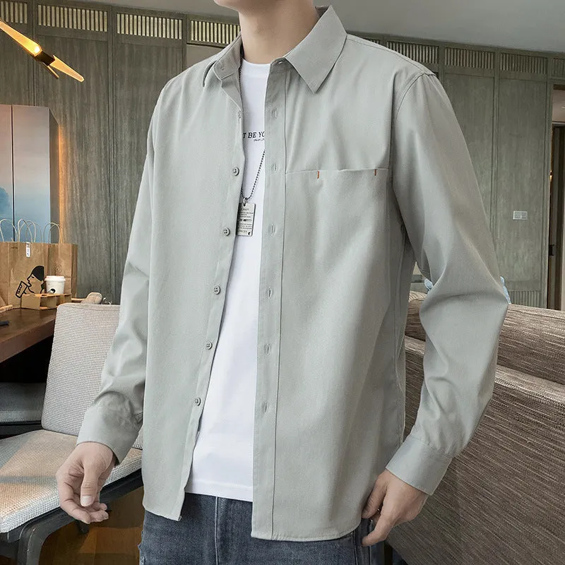 White Work Shirts Fall Men's Shirts Solid Color Loose Japanese Style Hong Kong Style Blouse Coat