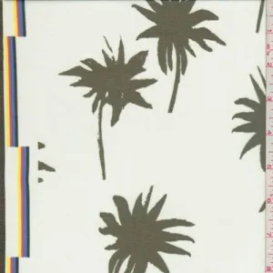 White/Slate Palm Polyester Chiffon Fabric