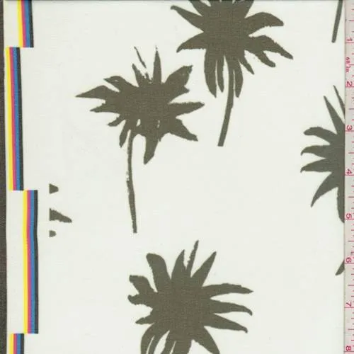 White/Slate Palm Polyester Chiffon Fabric