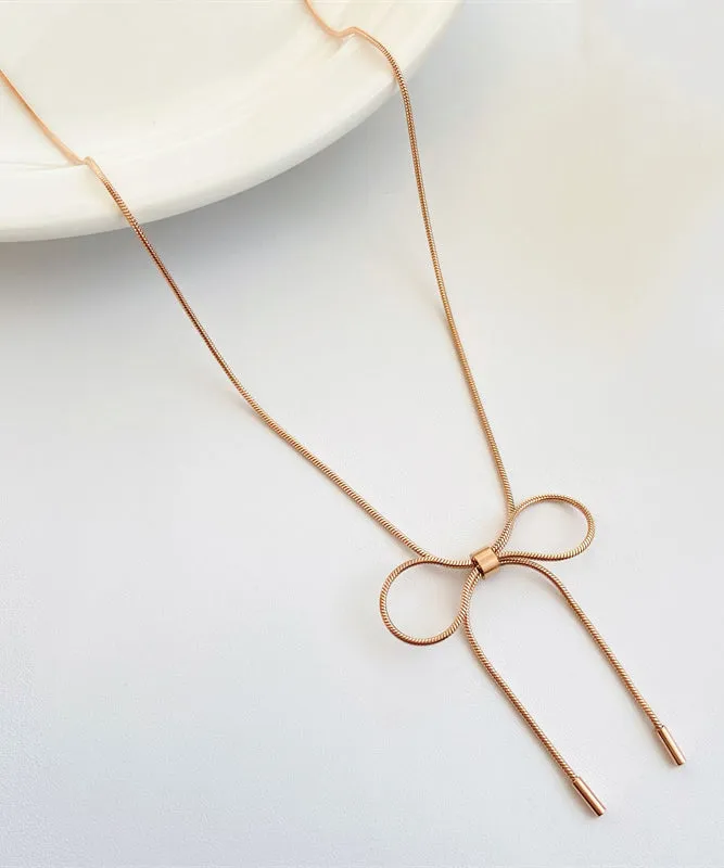 Women Gold Sterling Silver Overgild Bow Princess Necklace GH1012