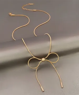 Women Gold Sterling Silver Overgild Bow Princess Necklace GH1012