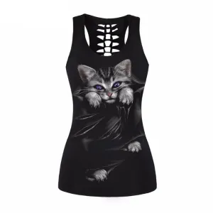 Women Skeleton Cat Tank Top