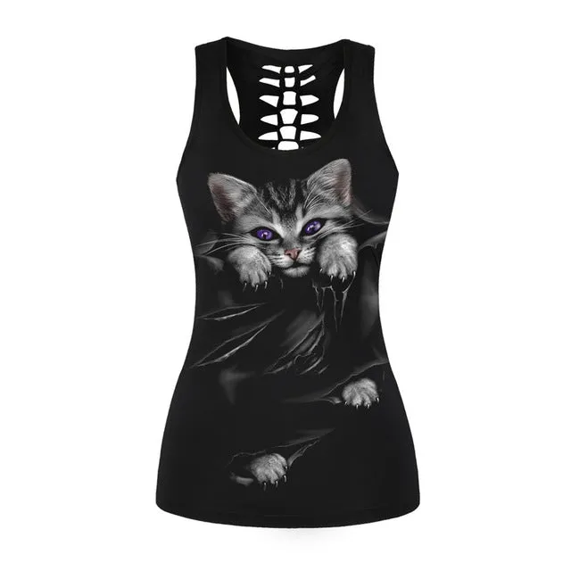 Women Skeleton Cat Tank Top