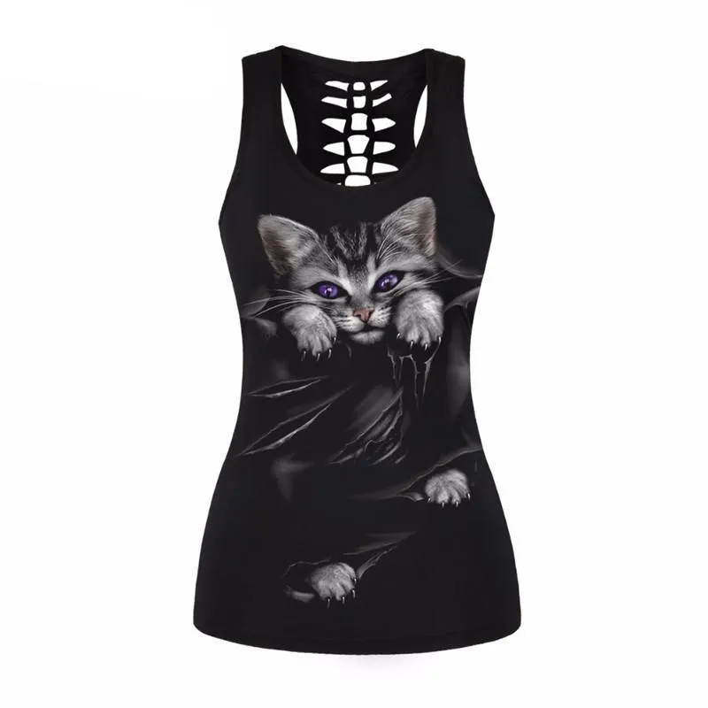 Women Skeleton Cat Tank Top