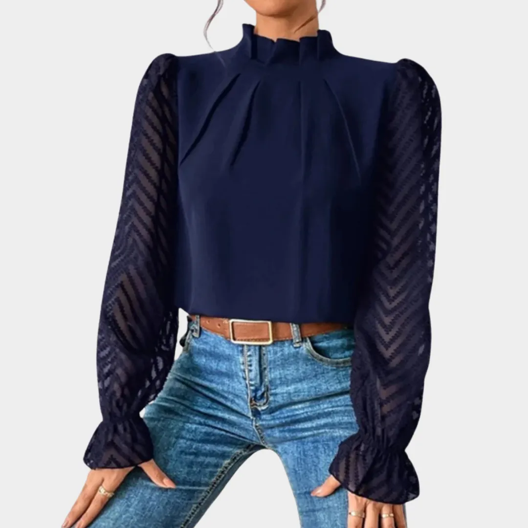 Women's Chiffon Top  Long Sleeve Wave Pattern  Elegant Office Wear  Lightweight Pullover  Multiple Colours
