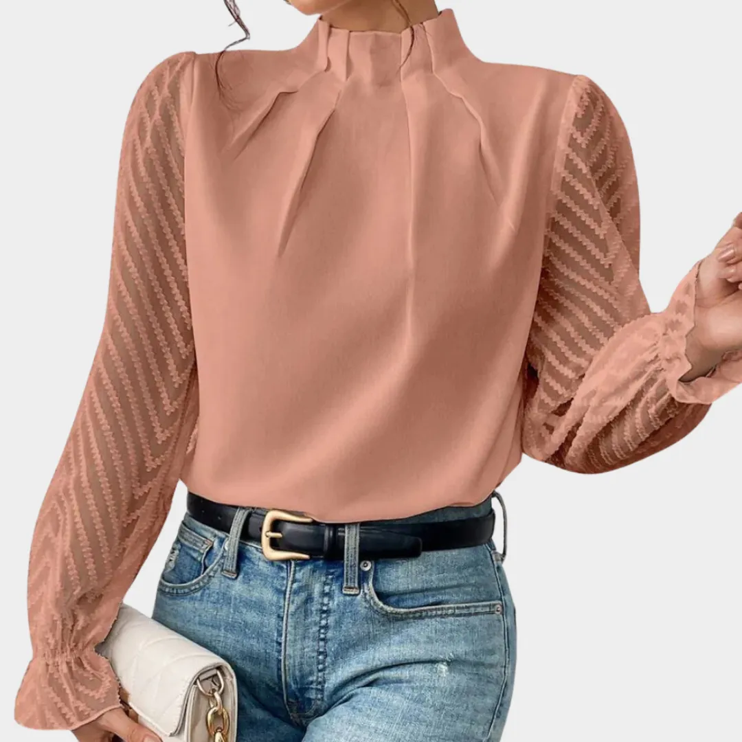 Women's Chiffon Top  Long Sleeve Wave Pattern  Elegant Office Wear  Lightweight Pullover  Multiple Colours