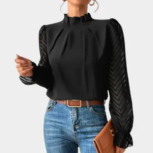 Women's Chiffon Top  Long Sleeve Wave Pattern  Elegant Office Wear  Lightweight Pullover  Multiple Colours