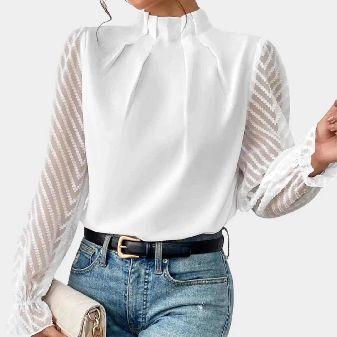 Women's Chiffon Top  Long Sleeve Wave Pattern  Elegant Office Wear  Lightweight Pullover  Multiple Colours