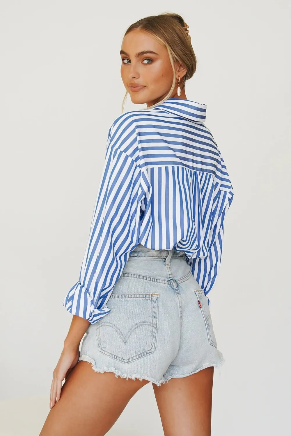 xakxx xakxx Stylish Women's Classic-Fit Long Sleeve Lightweight Button Down Shirt  Vertical Stripes Oversize BF Style Top Blouses