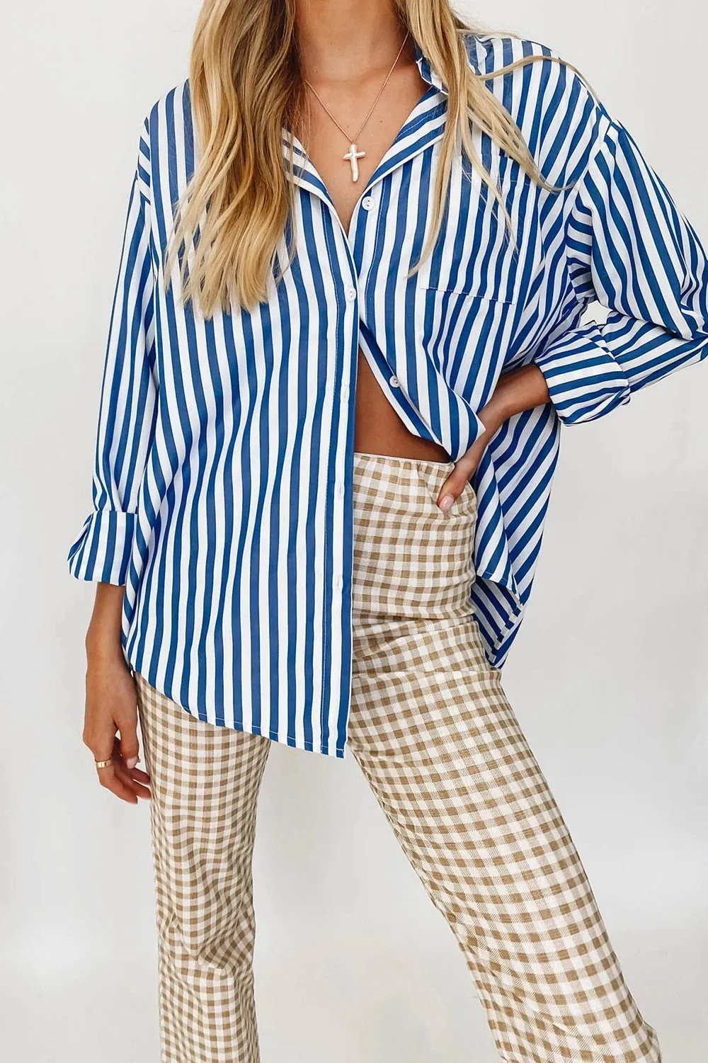 xakxx xakxx Stylish Women's Classic-Fit Long Sleeve Lightweight Button Down Shirt  Vertical Stripes Oversize BF Style Top Blouses