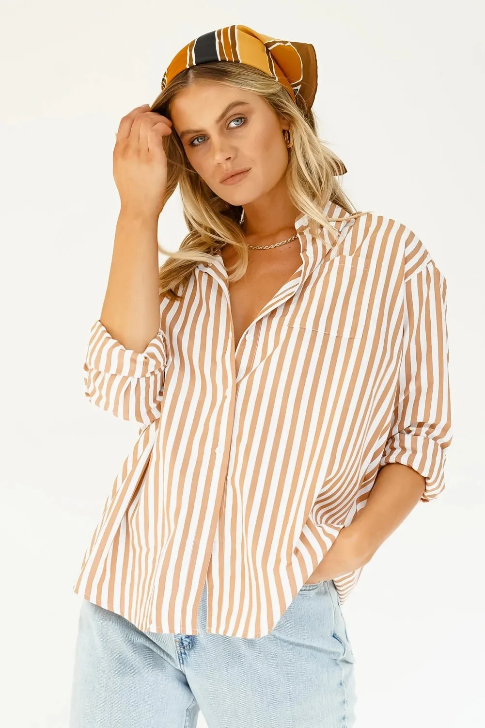 xakxx xakxx Stylish Women's Classic-Fit Long Sleeve Lightweight Button Down Shirt  Vertical Stripes Oversize BF Style Top Blouses